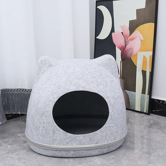 Felt Cat Tunnel Bed with Zipper Design