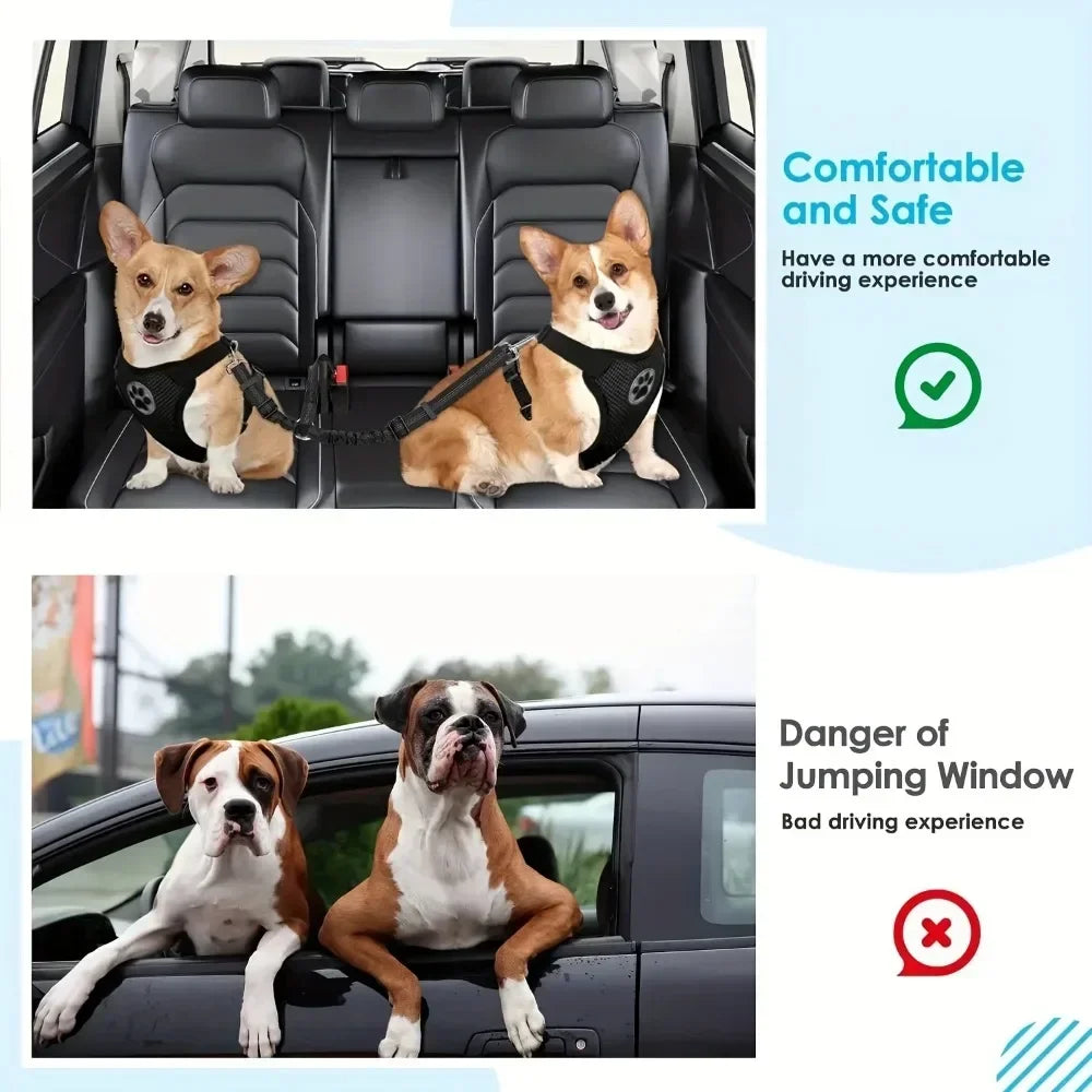 Adjustable Reflective Double Dog Car Safety Harness Belt