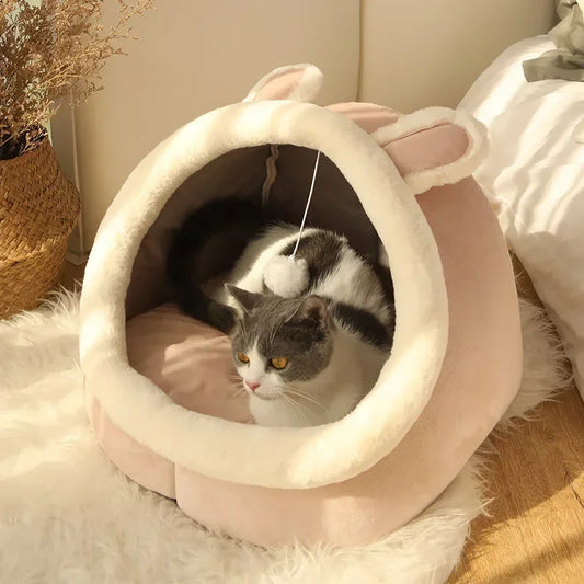 Cat Bed Warm Pet House Kitten Cave Cushion Tent Mat