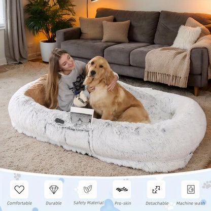 Human Dog Bed Washable Faux Fur 71''x45''x14''