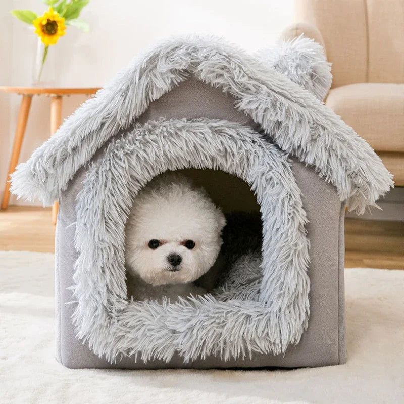 Foldable Indoor Plush Cat House and Warm Dog Bed Tent