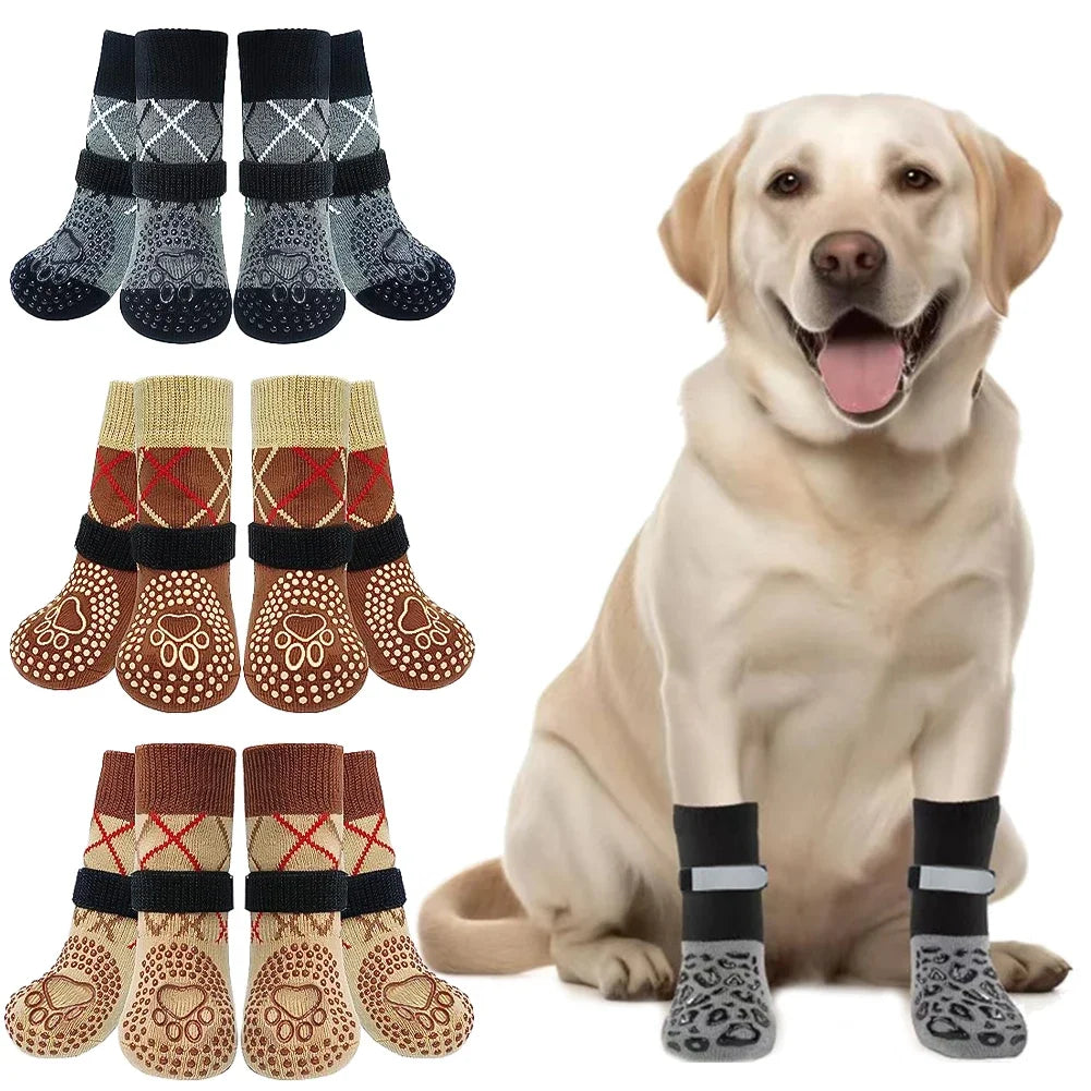 Anti-Slip Dog Socks for Indoor Traction | 4-Pack
