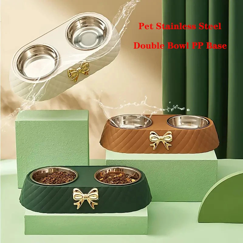 Double Pet Bowl with PP Base and Stainless Steel