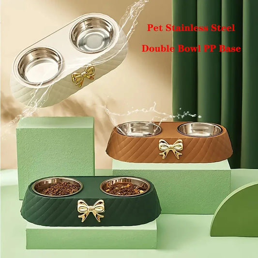 Double Pet Bowl with PP Base and Stainless Steel