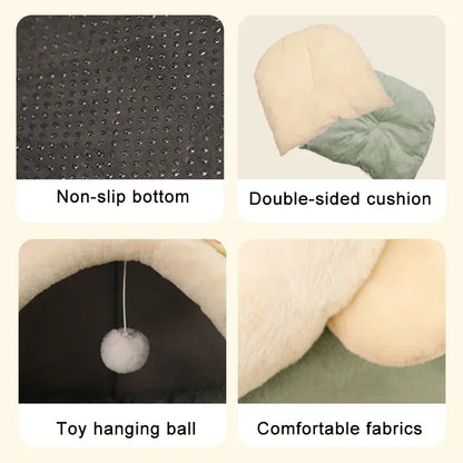 Cat Bed Warm Pet House Kitten Cave Cushion Tent Mat