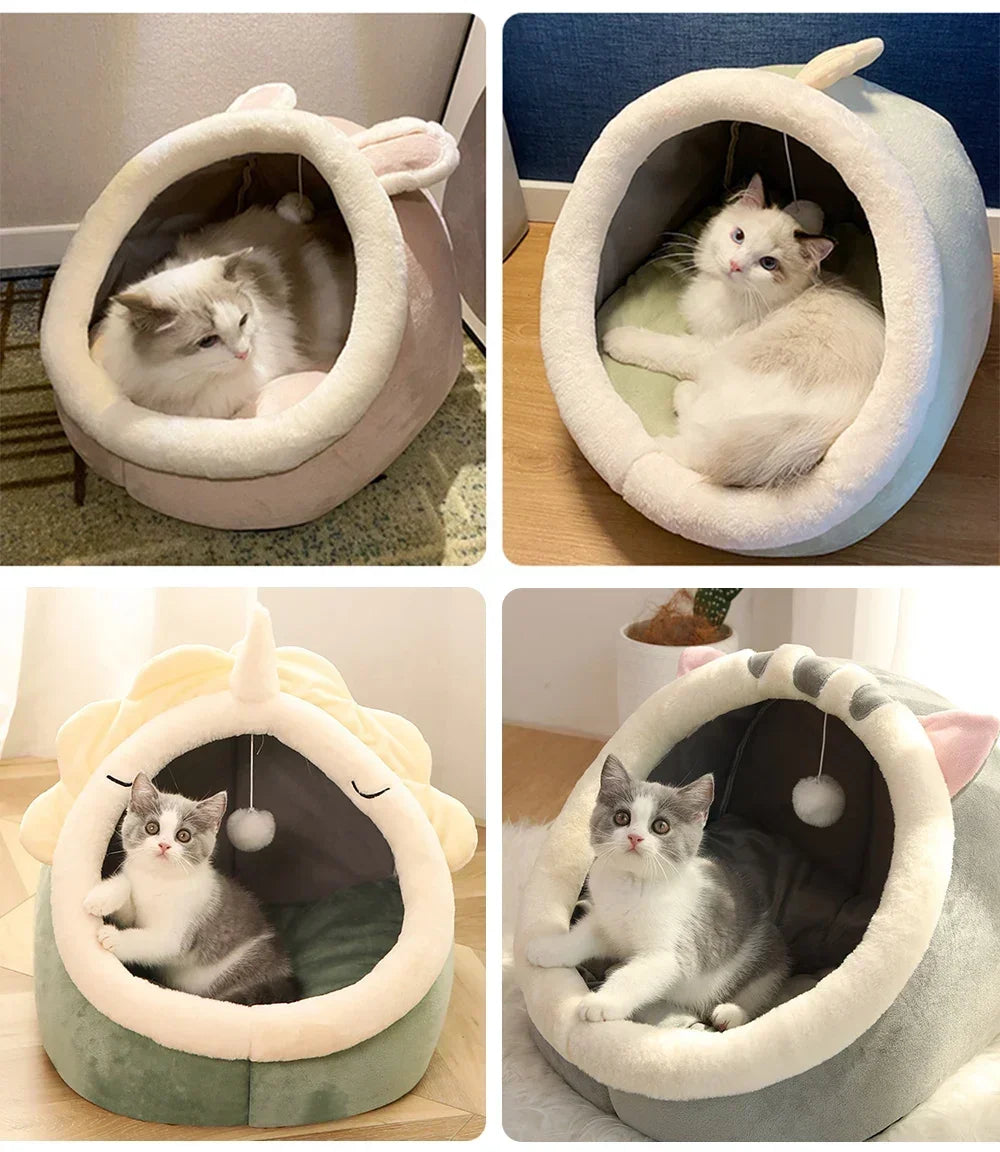 Cat Bed Warm Pet House Kitten Cave Cushion Tent Mat