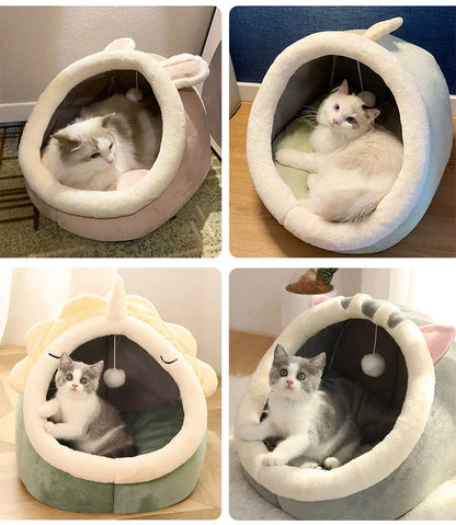 Cat Bed Warm Pet House Kitten Cave Cushion Tent Mat