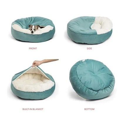 Warm Hooded Dog & Cat Bed with Blanket