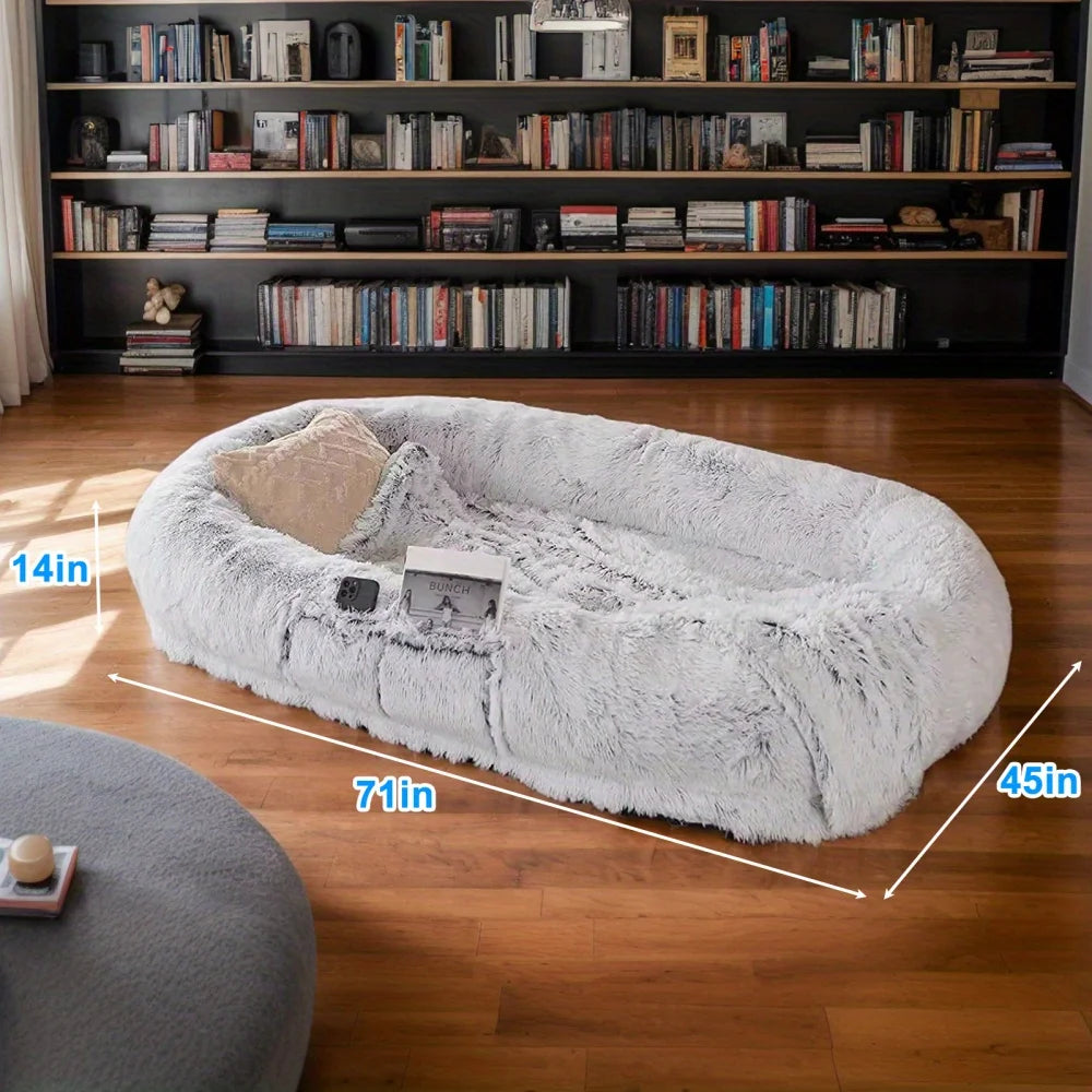 Human Dog Bed Washable Faux Fur 71''x45''x14''