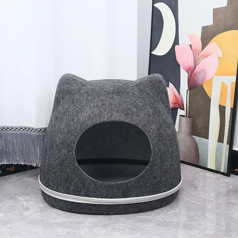 Felt Cat Tunnel Bed with Zipper Design