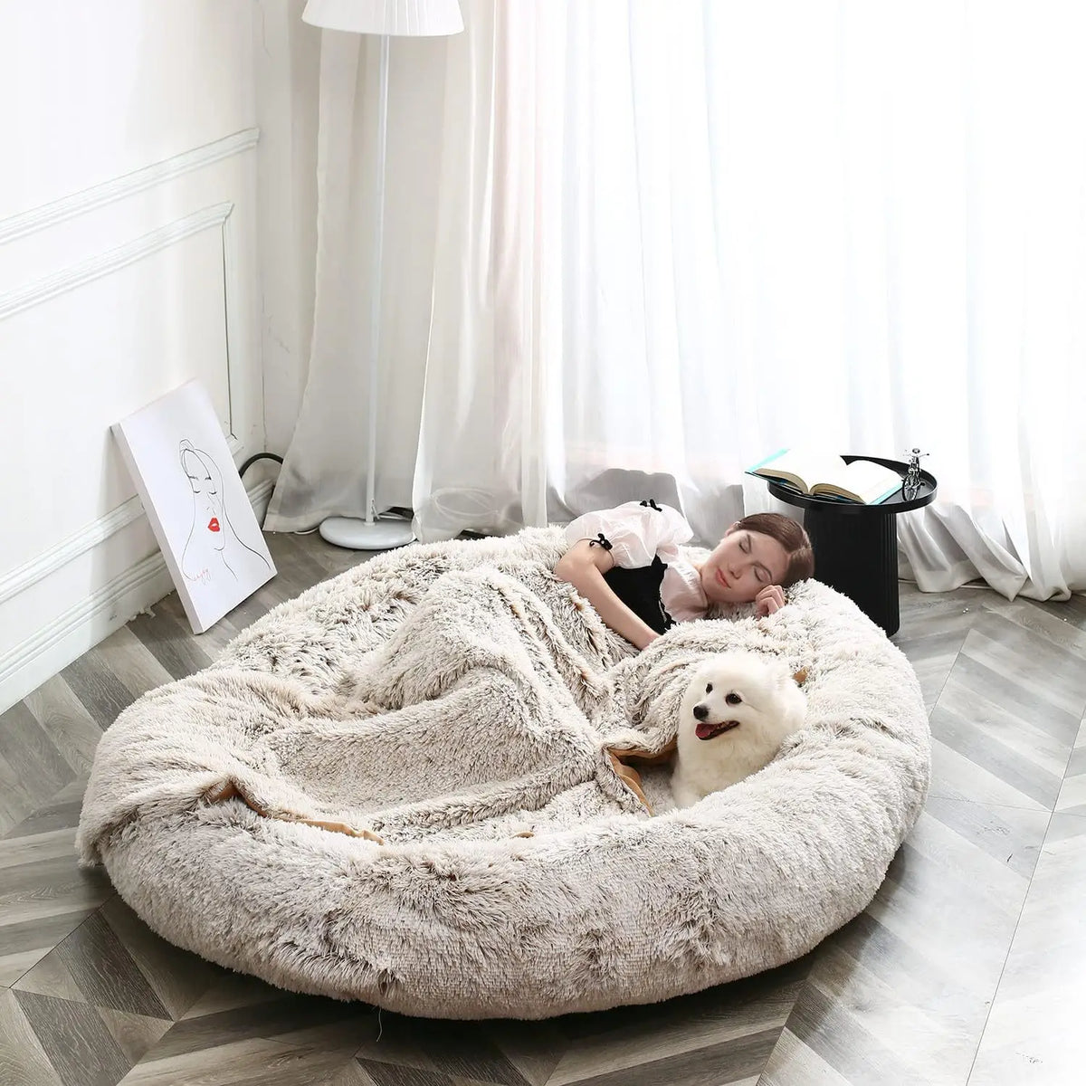 Human Dog Bed Washable Faux Fur 71''x45''x14''