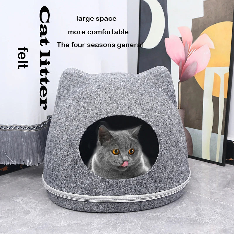 Felt Cat Tunnel Bed with Zipper Design