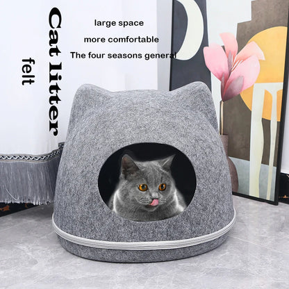 Felt Cat Tunnel Bed with Zipper Design