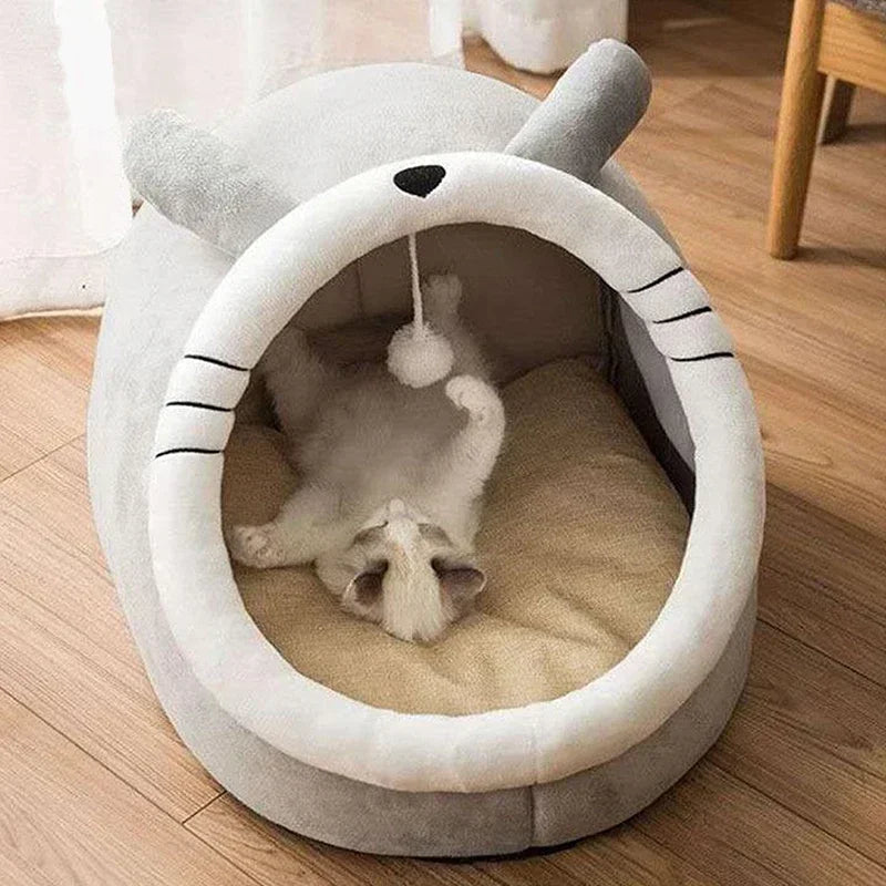 Cat Bed Warm Pet House Kitten Cave Cushion Tent Mat