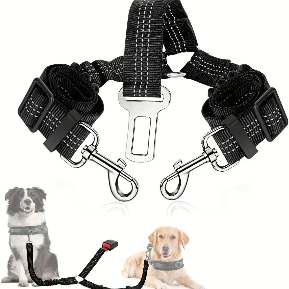 Adjustable Reflective Double Dog Car Safety Harness Belt