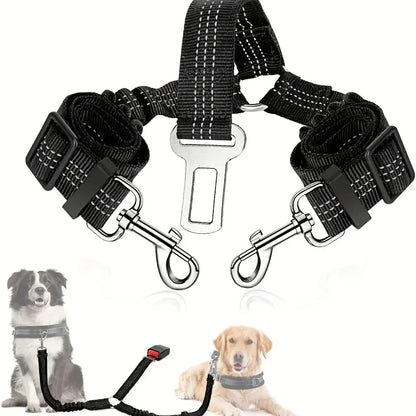 Adjustable Reflective Double Dog Car Safety Harness Belt