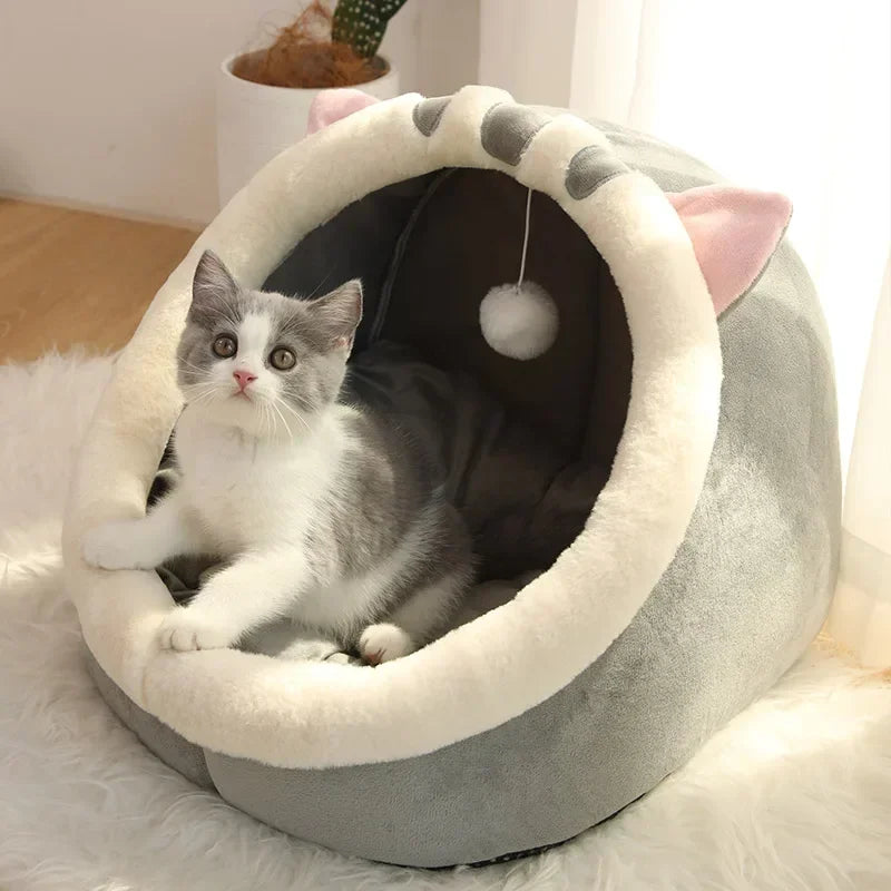 Cat Bed Warm Pet House Kitten Cave Cushion Tent Mat