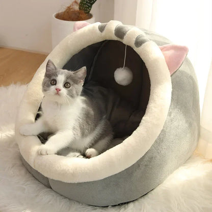Cat Bed Warm Pet House Kitten Cave Cushion Tent Mat