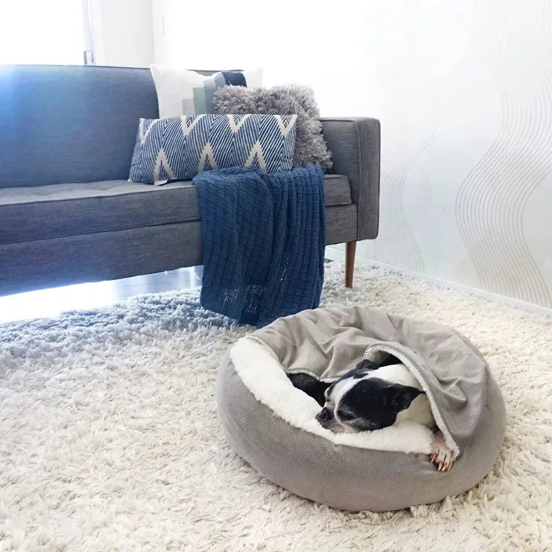 Warm Hooded Dog & Cat Bed with Blanket