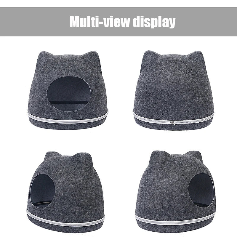 Felt Cat Tunnel Bed with Zipper Design