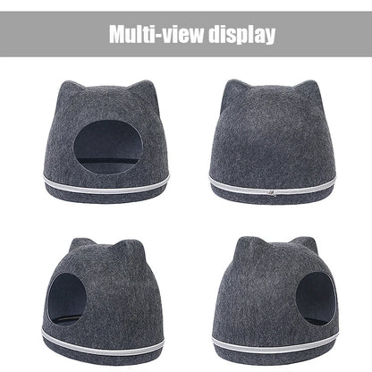 Felt Cat Tunnel Bed with Zipper Design
