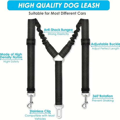 Adjustable Reflective Double Dog Car Safety Harness Belt