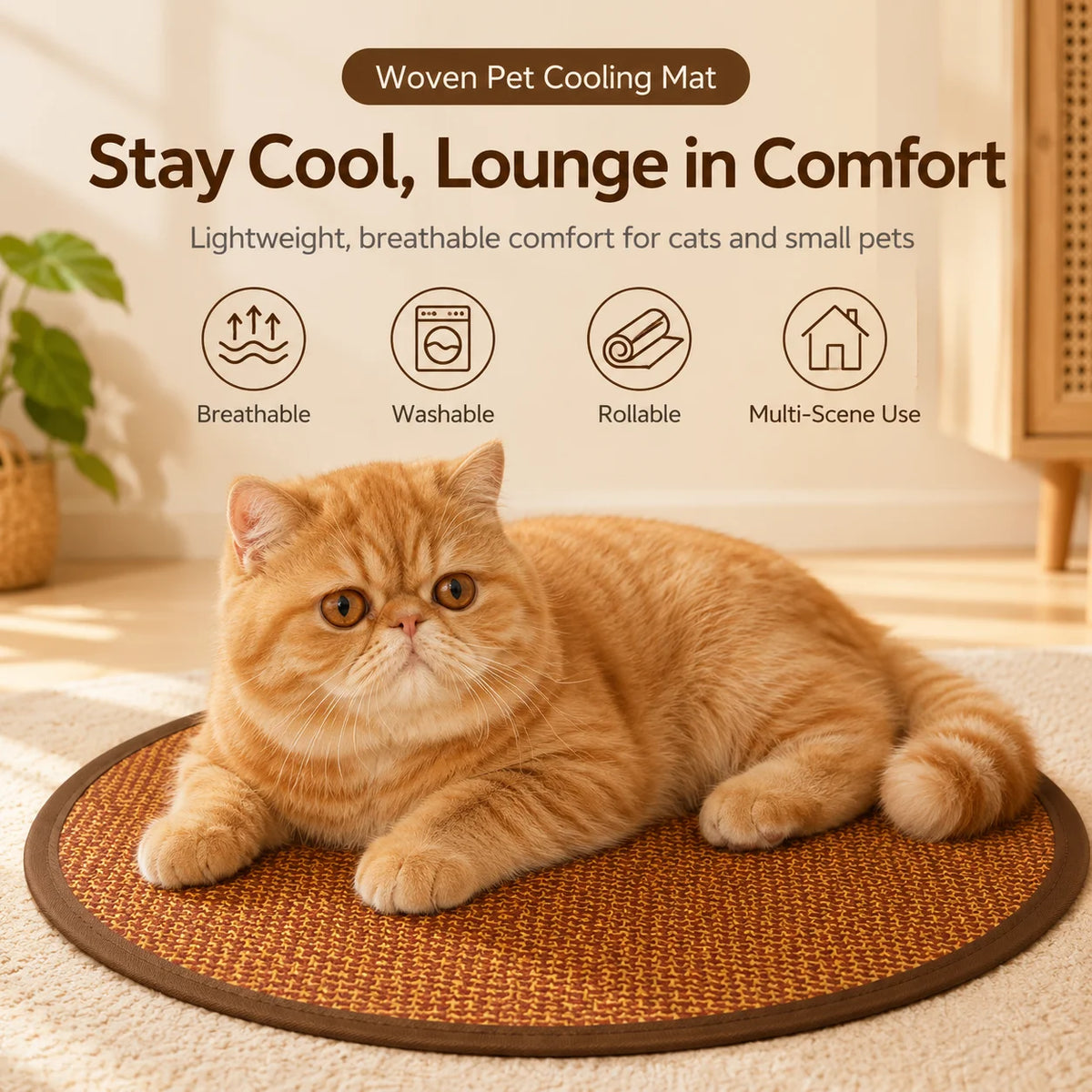 Dog Cooling Mat for Small Dogs Round Woven Summer Pet Pad