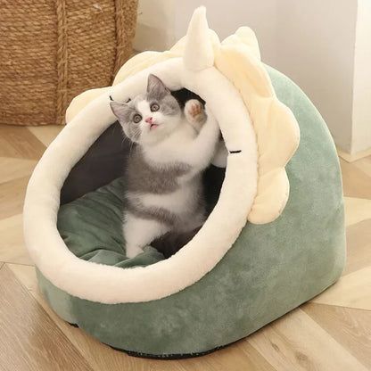 Cat Bed Warm Pet House Kitten Cave Cushion Tent Mat