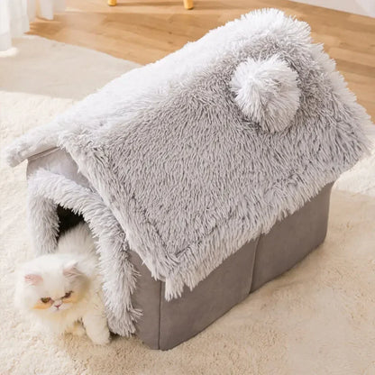 Foldable Indoor Plush Cat House and Warm Dog Bed Tent