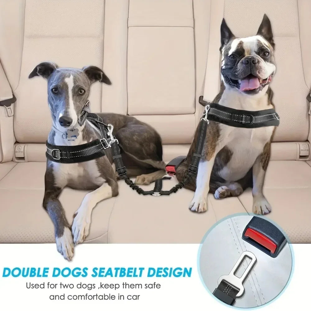 Adjustable Reflective Double Dog Car Safety Harness Belt