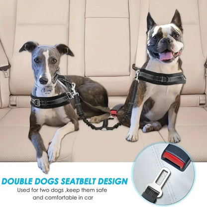 Adjustable Reflective Double Dog Car Safety Harness Belt