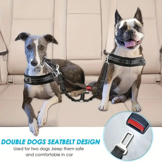 Adjustable Reflective Double Dog Car Safety Harness Belt