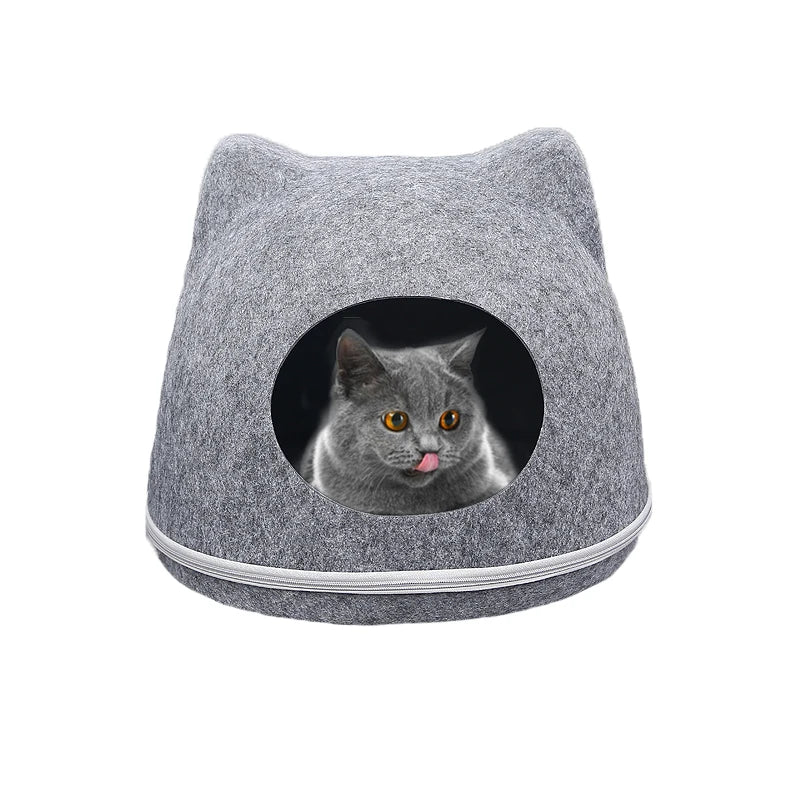 Felt Cat Tunnel Bed with Zipper Design