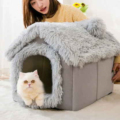 Foldable Indoor Plush Cat House and Warm Dog Bed Tent