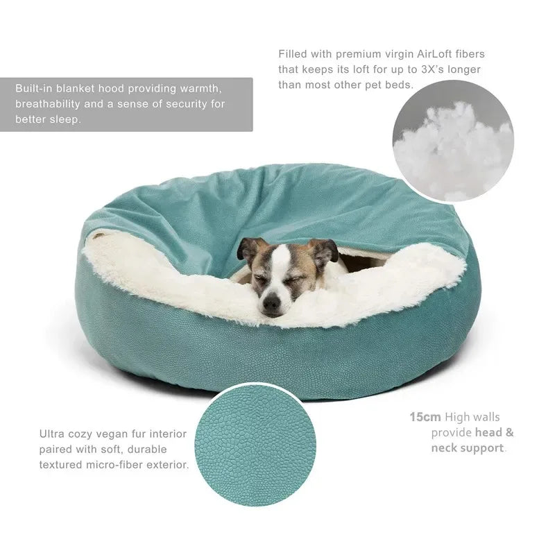 Warm Hooded Dog & Cat Bed with Blanket
