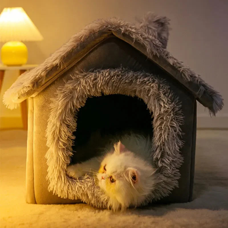 Foldable Indoor Plush Cat House and Warm Dog Bed Tent