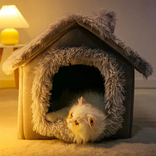 Foldable Indoor Plush Cat House and Warm Dog Bed Tent
